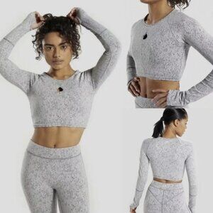 Gymshark  Women - Fleur Texture Charcoal Marl Long Sleeve Crop Top XSmall